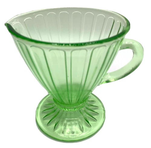 Indiana Glass 1920’s Etched   Depression Green Creamer  Uranium ,