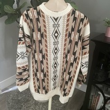Vintage Southwestern Aztec Knit Sweater Coogi Medium Mens Brown White Black