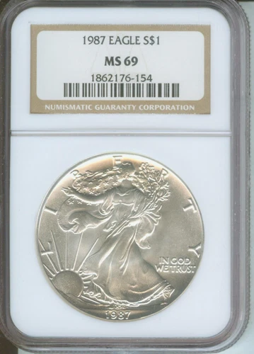 1987 ( 1987-P ) American Silver Eagle S$1 ASE NGC MS69 MS-69 BEAUTIFUL !!!