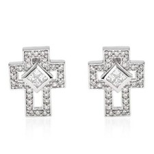 Lovely Cross Stud Earrings With 1.60ctw Cubic zirconia in 925 Sterling silver