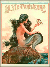 Impresión de póster de arte de viaje francés de Francia de sirena con zapato de la Vie Parisienne de 1920