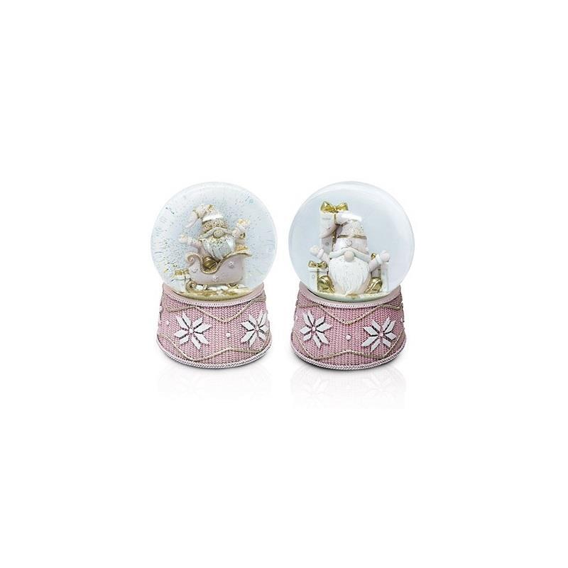 Christmas Decorations Xmas Snow Globe Musical Wind-Up Gonk White & Pink Ornament