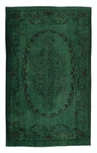 5.6x8.8 Ft Dark Green Modern Handmade Area Rug, European Design Turkish Carpet - Afbeelding 1 van 5