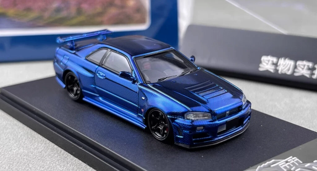 Fuji 1:64 Blue Carbon Skyline GTR R34 Nismo Z-Tune Model Diecast