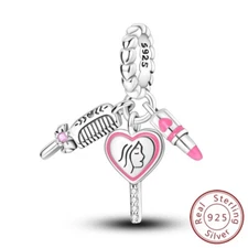 MULA S925 Sterling Silver Charm AAA CZ Pink Beautiful Life fit Bracelet Necklace