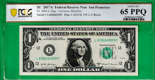 $1 Federal Reserve note FLIPPER FANCY Serial Numbers 60666009 PCGS - Picture 2 of 3