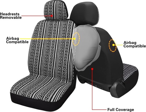 Baja Saddle Blanket Car Seat Covers Full Set with Seat Belt Pads, Washable - Picture 5 of 7