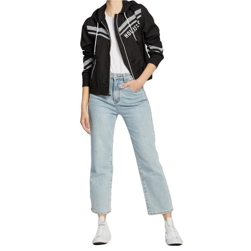 Hollister Women's Black And White Mesh Pieced Windbreaker Size Medium - Picture 2 of 16