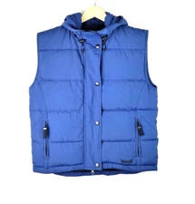 Marker Womens Puffer Feather Down Hooded Ski Vest Jacket Navy Full Zip Size 10
