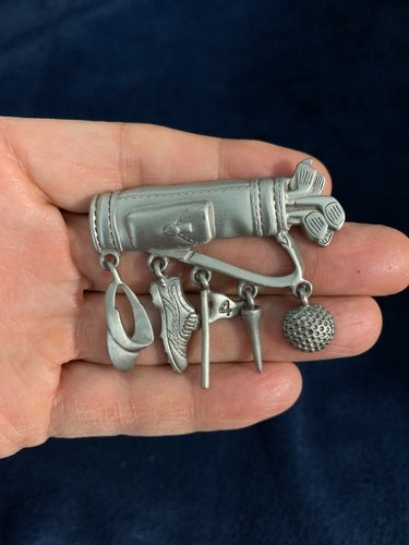 Vintage JJ Jonette GOLF Thema Zinn Brosche/Pin Hänger Charms Golftasche Ball - Bild 6 von 9