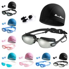 Swimming Goggles Set with Nose Clip Ear Plugs Cap Silicone Swim Cap Eyewear
