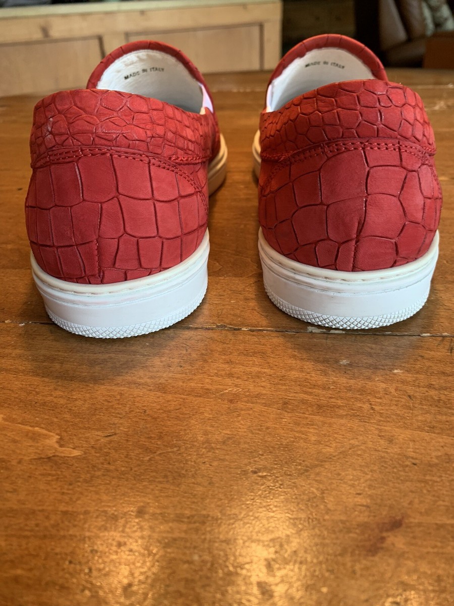 $778 Retail Jimmy Choo Red Embossed Crocodile Slip On Sneakers 10  