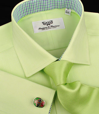 100 egyptian cotton dress shirts Business Dress Shirt Lime Green Herringbone 100% Egyptian Cotton Boss Size  Small