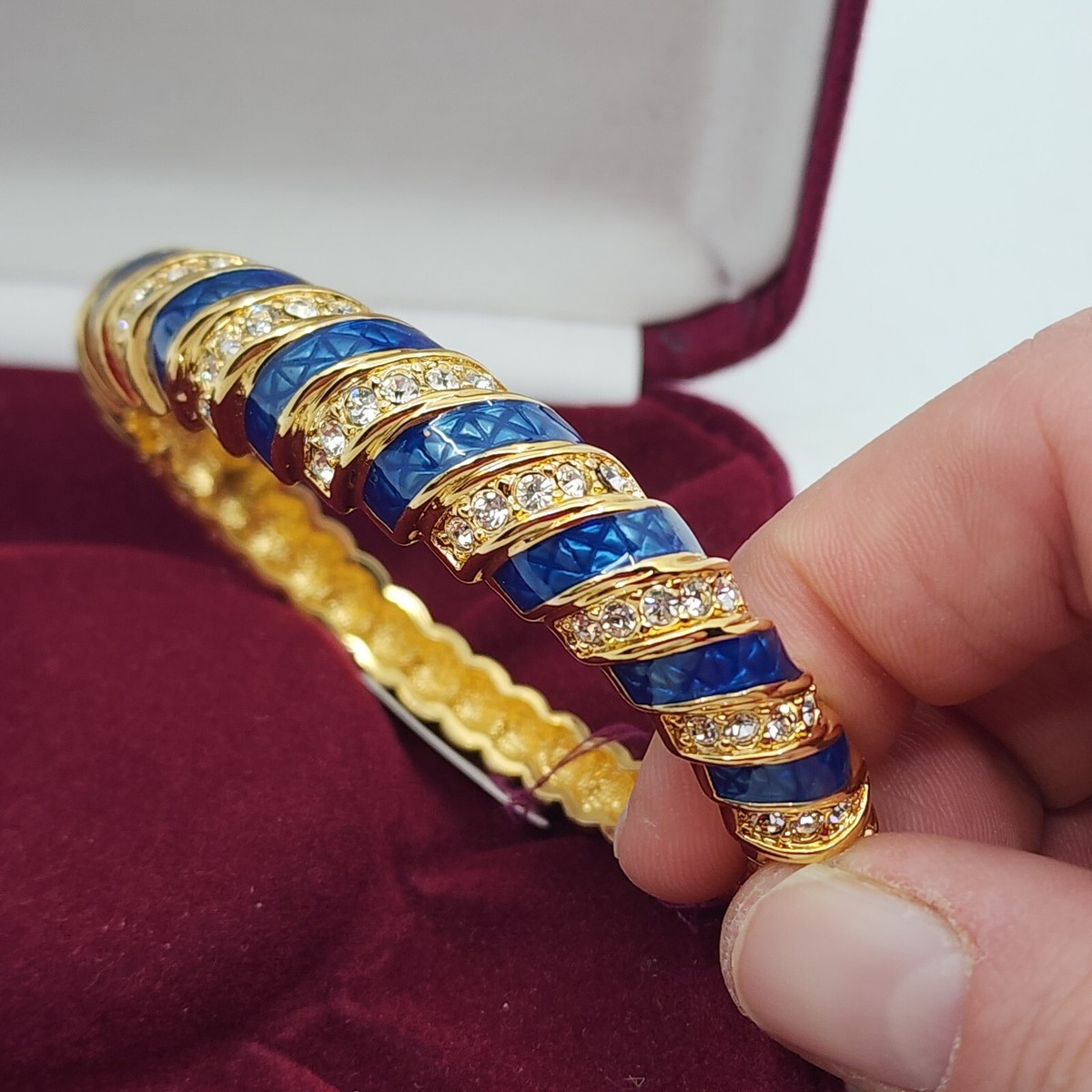 Camrose & Kross Gold Tone Rhinestone Blue Stone Bangle Bracelet | eBay