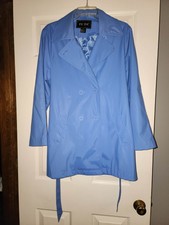 Fuda Fu Da New York Faux Leather Vtg Womens Small Tie-back Baby Blue Trench Coat