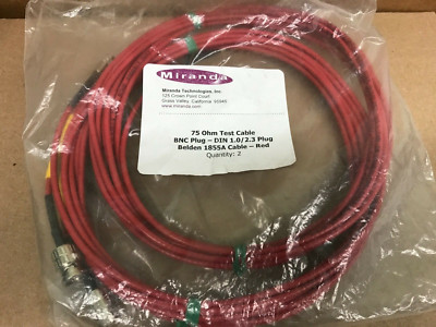 New Bag of 2 15 ft Mirada 75 ohm Bnc-din 1.0/2.3 plug Belden 1855a Red cable