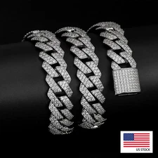 New 15MM White Gold Iced Out CZ Miami Cuban Link Chain For Men Hip Hop Bracelet