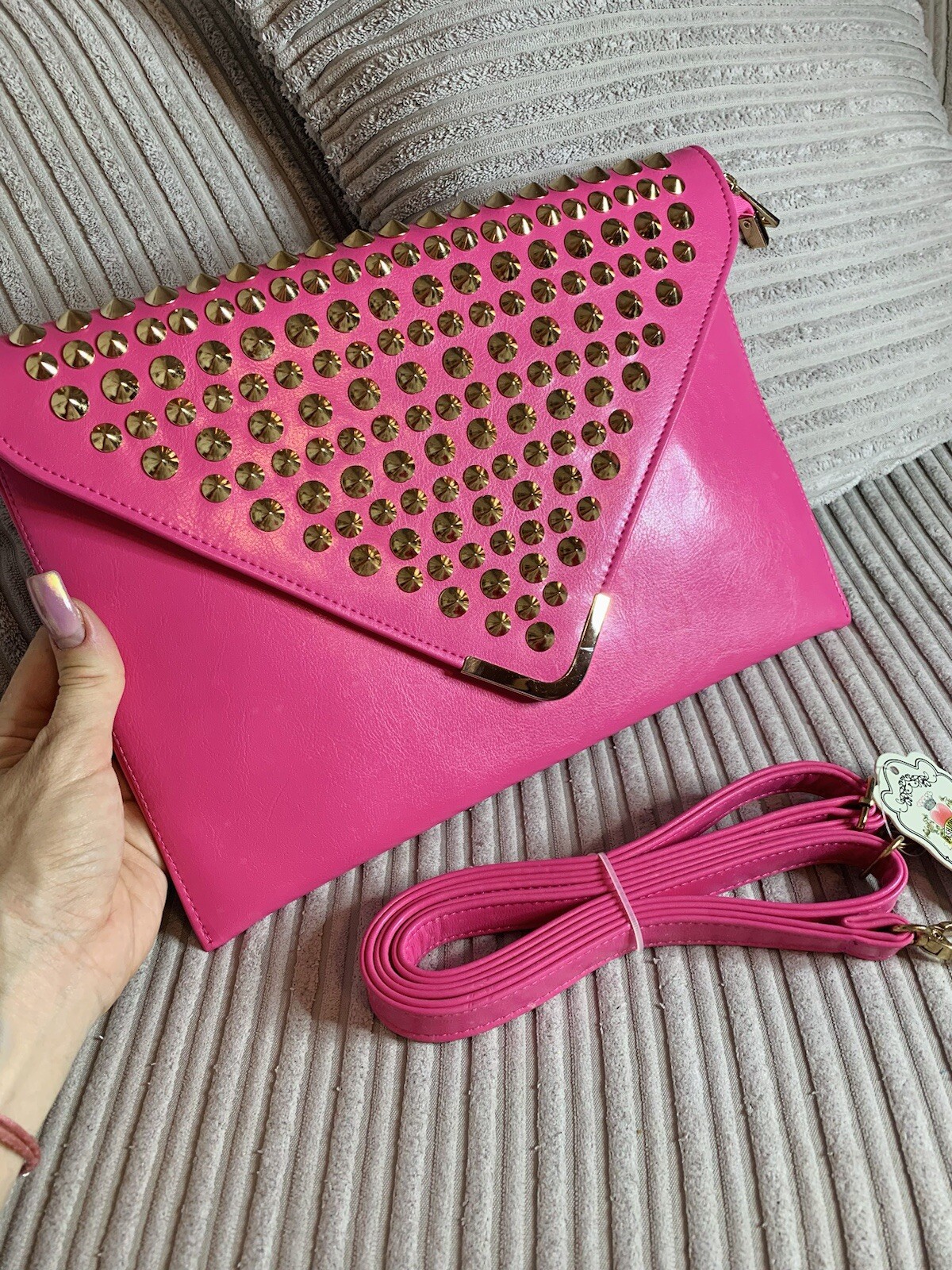 Brand NEW Pink Clutch Bag Fashion Big Purse with Spikes 😍