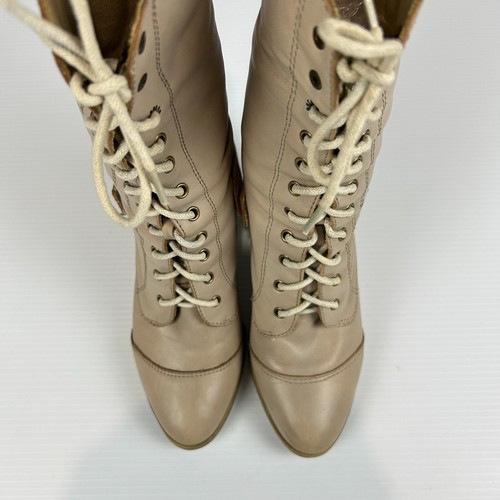 Windsor Smith Leather Boots Women's Size 8.5 Beige Lace Up Heel Mid Calf Y2K - Picture 9 of 19