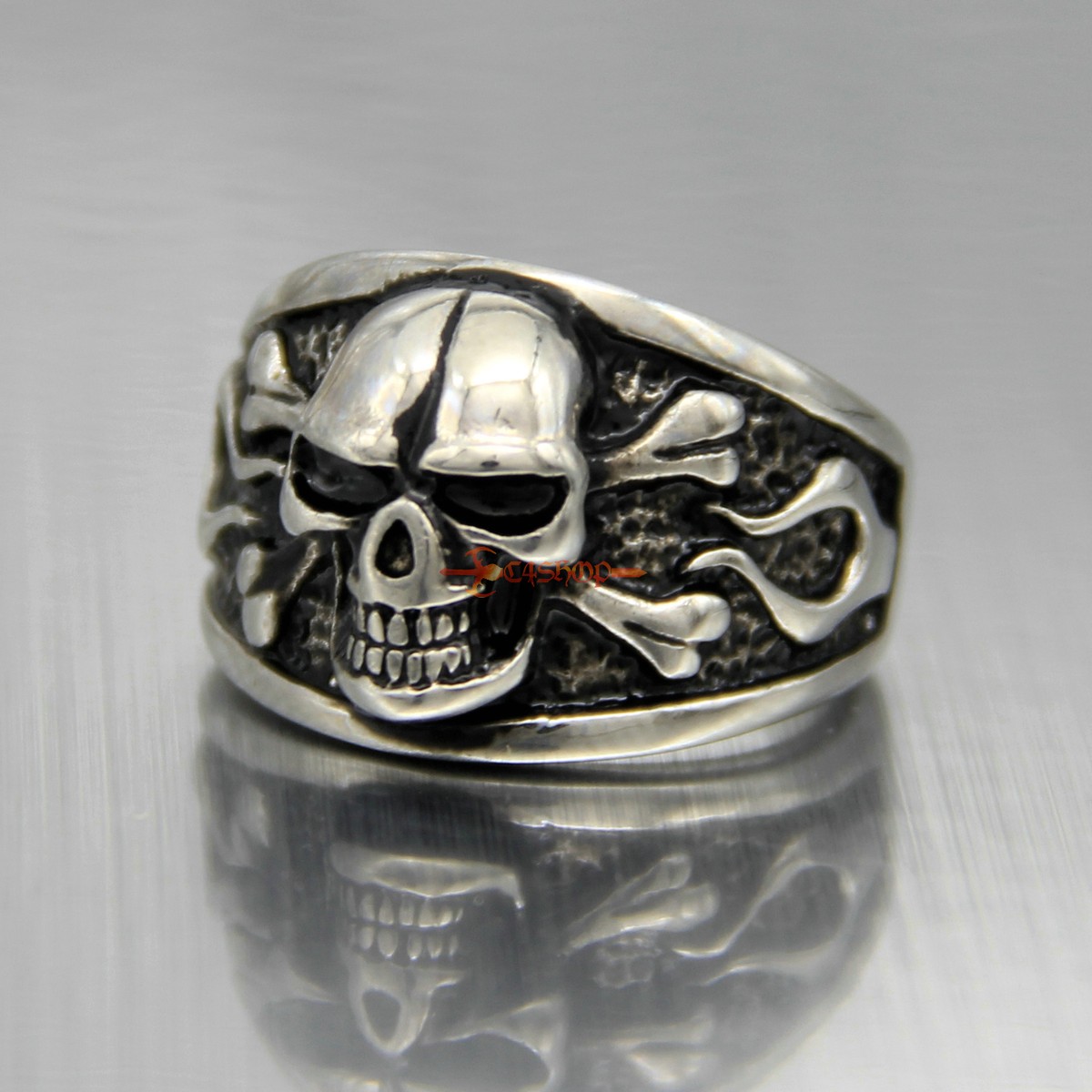 Men's Retro Stainless Steel Pirate Skull Cross Bones Ring Jolly