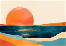 ORANGE MINIMALIST SUNSET ILLUSTRATION FRAMED WALL ART PICTURE POSTER PRINT DECOR