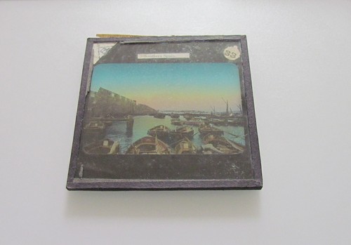 HAND COLOURED Glass Magic Lantern Slide GIBRALTAR HARBOUR & BATTERY C1890 PHOTO - Picture 2 of 2