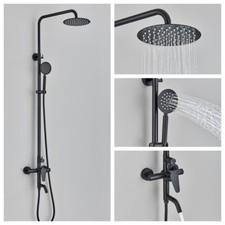 8" Black Shower System Exposed Rain Shower Head Combo 3 Function Faucet Fixtures