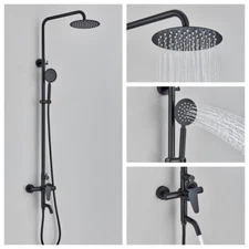 8" Black Shower System Exposed Rain Shower Head Combo 3 Function Faucet Fixtures