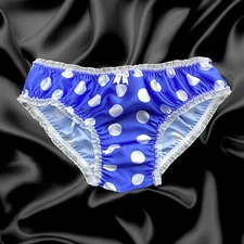 Royal Blue Satin Polkadot Frilly Sissy Panties Bikini Knicker Briefs Size 10-20