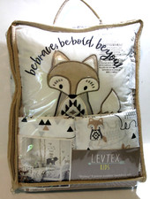 Levtex Baby Bailey Charcoal White Woodland 5 Piece Crib Toddler Bedding Set Bear