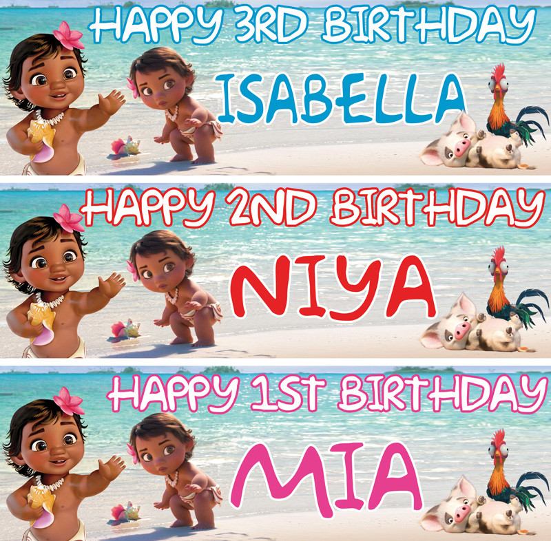 2 X Personalized Baby Moana Birthday Banner Chilidren Nursery Kids