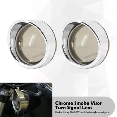 Clignotant Lentille Couvrir Bordure Chrome Fumée Pour Harley Softail Sportster - Photo 1/4