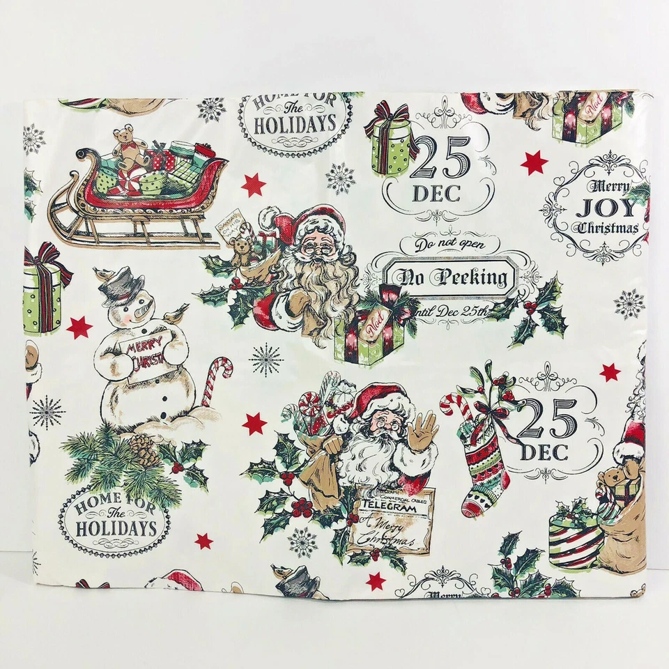 Christmas Vinyl Tablecloth Retro Nostalgia Santas Claus Sleigh Presents Asst. Sz - Image 2 of 4