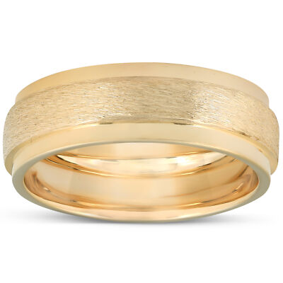 Solid 14k Yellow Gold Brushed Heavy Weight 7.5mm Comfort Fit Wedding Band