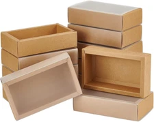 12Packs Large Rectangle Brown Kraft Boxes Heavy Duty Gift Box with Clear PVC Win