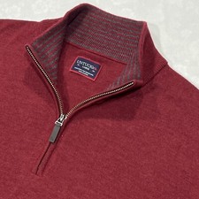 UNTUCKit Sweater Men Red 100 Extra Fine Merino Wool 1/4 Zip Pullover Size Large