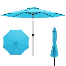 10 ft Patio Umbrella Market Table Umbrella Yard Outdoor w/ 6 Ribs Blue