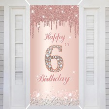 6th Happy Birthday Decorations Door Banner Pink Rose Birthday Banner for Part...