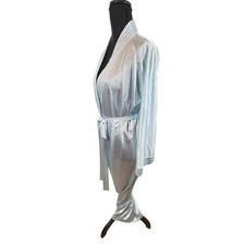 Vintage 70s Vanity Fair Pale Blue Nylon Robe Floor Length M Pocket Made in USA