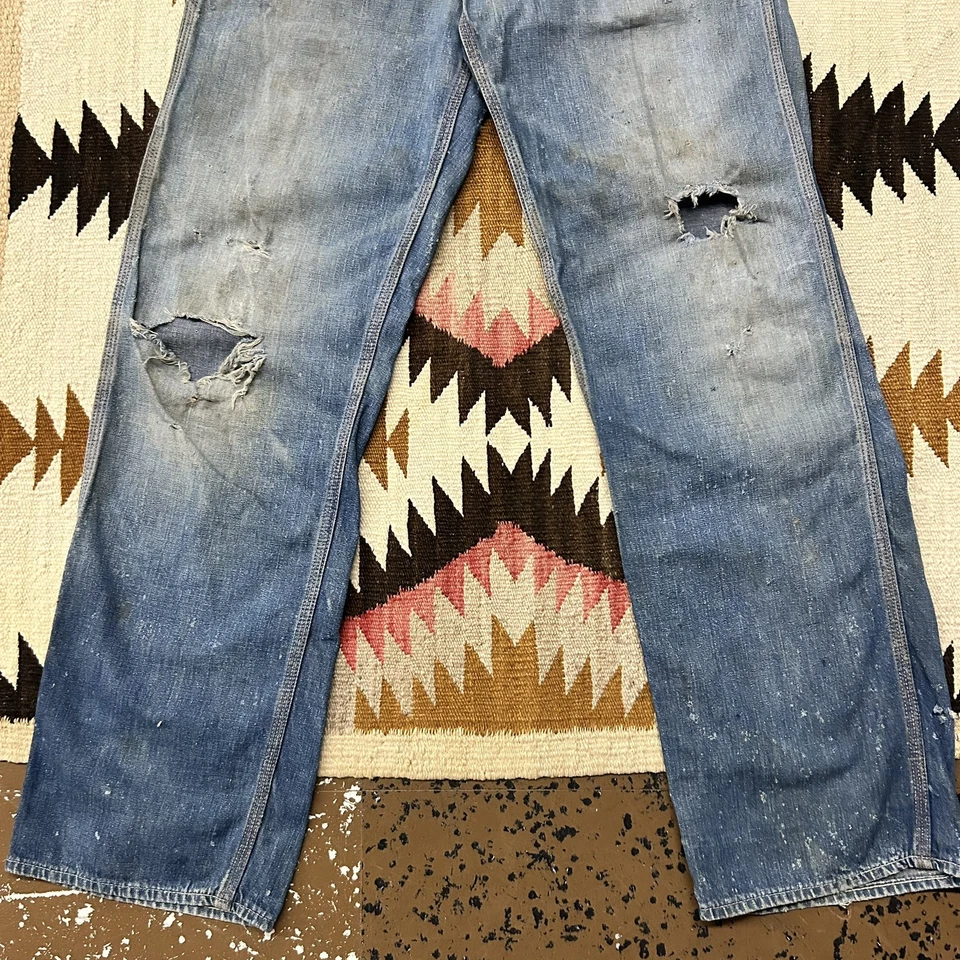 Jeans de mezclilla vintage de los años 40 rojo camel con botones aplastados ropa de trabajo talla 30 Foto 4 de 4