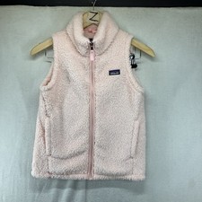 Girls Patagonia Vest Pink Fuzzy Fleece Full Zip Sleeveless Outdoors 2XL 32x21