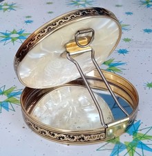 Vintage MCM Deco Marbled Celluloid 3.5" Vanity Fold Out Compact Travel Mirror