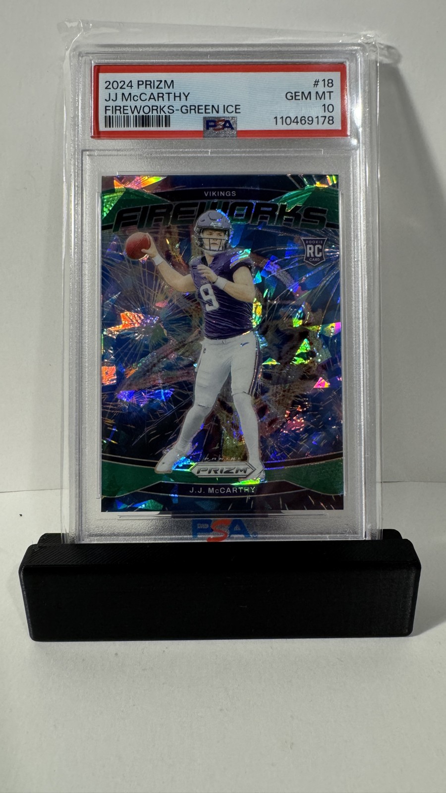 JJ McCarthy Panini Prizm Fireworks #18 Green Ice