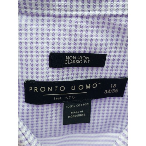 Camicia elegante uomo Pronto Uomo taglia 18 34/35 viola bianca non ferro vestibilità classica - Foto 2 di 7