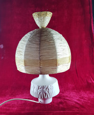 Retro - Edelstein Tischlampe 50er 60er Sisal/Bast - Porzellan Vintage