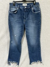 We The Free People Jeans Women's 30 Maggie Mid Rise Straight Leg Distressed