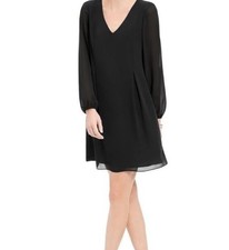 Express Black Long Sleeve Shift Dress | Sheer Sleeves V-Neck | Size XS