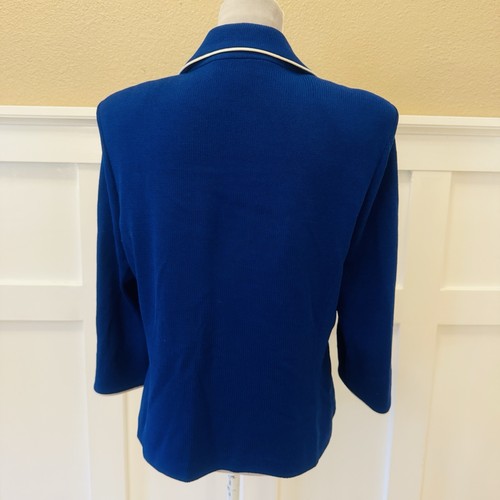 St. John By Marie Gray Knit Blazer Size:12 Cobalt Blue Logo Buttons Wool Blend - Picture 3 of 17