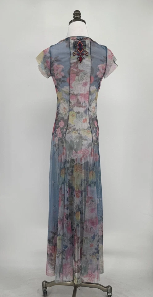 Johnny Was Biya Floral Mesh Embroidered Short Sleeve Maxi Fit Flare Dress Sz XS - Image 4 of 4