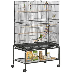 PawHut Cage d'oiseau, avec support, roues, jouets, pour les Budgies, Finches, Parakètes